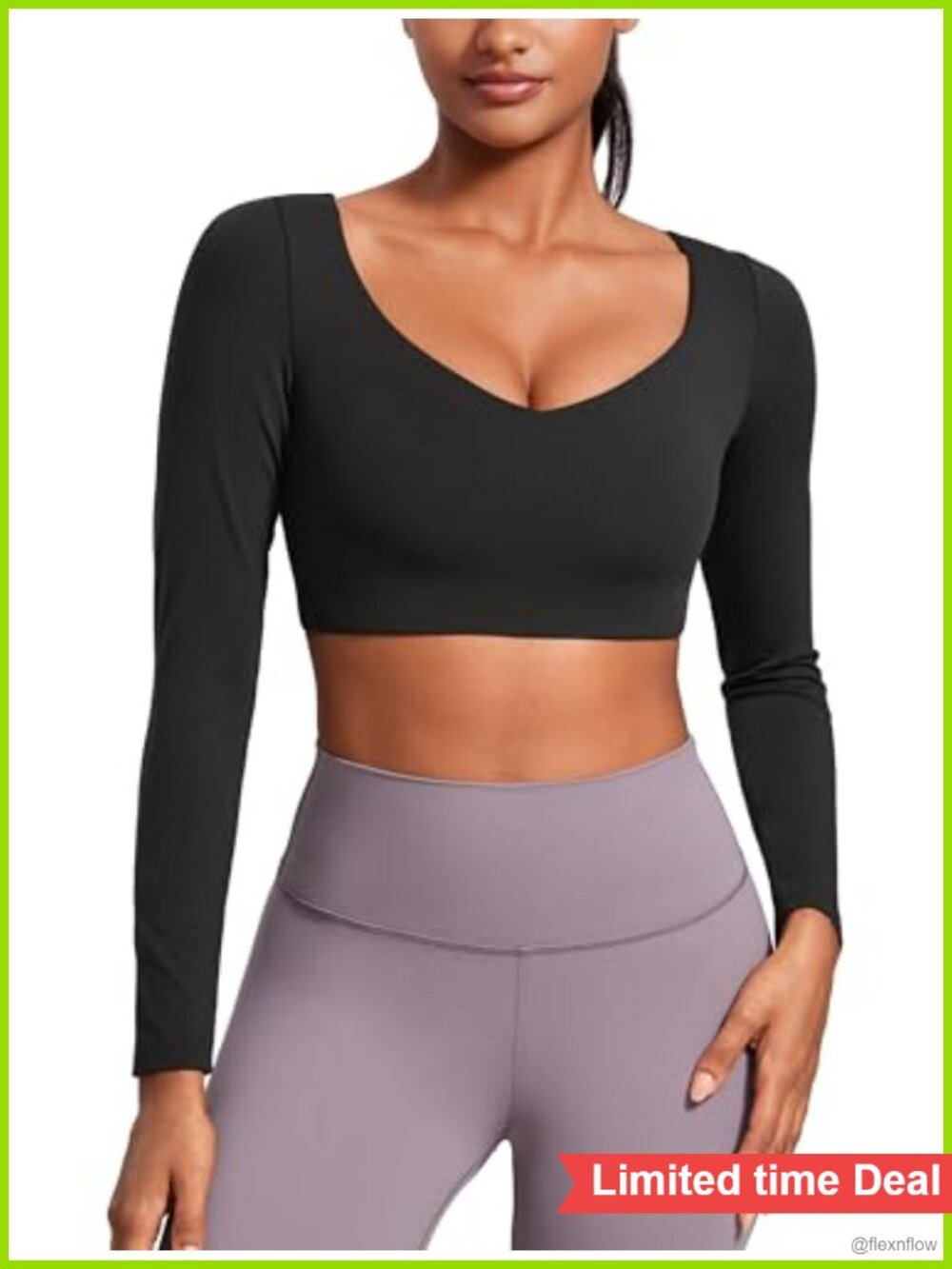 Butterluxe Double Lined Crop Top V-Neck Long Sleeve Yoga